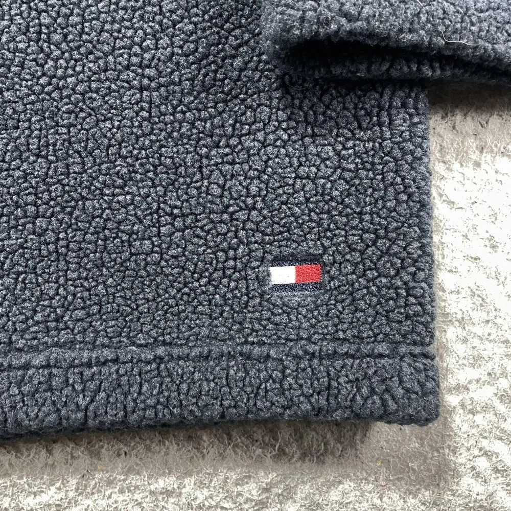 VTG Tommy Hilfiger Sweater Mens Large Blue Fleece V Neck Pullover Heavyweight